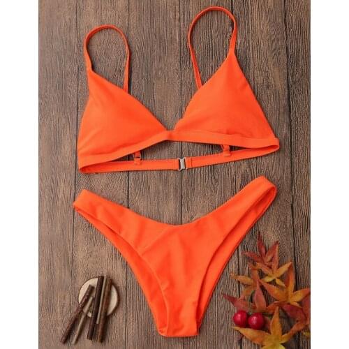 2019 Bikini New Women Triangle Solid Color Bikini Set Push-up Padded Bra Swimsuit High Waist Swimwear Triangle Bathing Suit