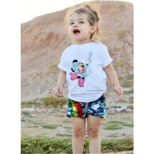 Summer Cartoon Playful Minnie Avatar Girl Clothes Mickey Mouse Funny Graphic Casual Toddler Top Tees Kawaii Childrens T-shirts