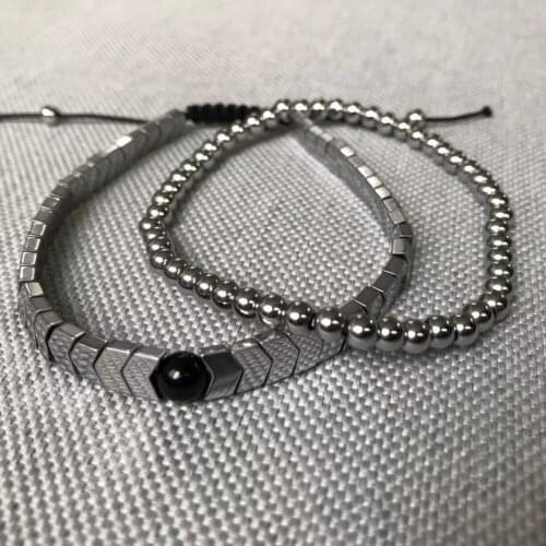 LKO New arrive Mens Set Hematite Bracelets Polychromatic beads Weave Punk Hiphop Cool Men Jewelry