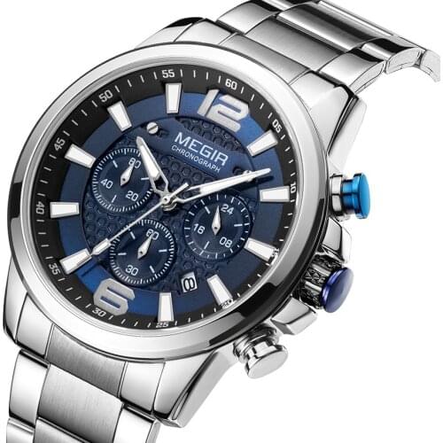 MEGIR Chronograph Quartz Men Watch Luxury Brand Stainless Steel Business WristWatches Men Clock Hour Time Relogio Masculino 2156