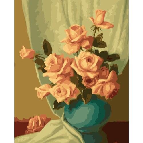 MaHuaf-i670 rose flowers in vast DIY oil painting by Numbers Hand-painted digital wall decor painting for living room unique art