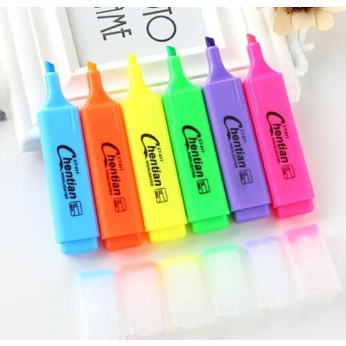 6 Suits Highlighter Candy Color Watercolor Marker Color Oblique Headline Marker Pen Student Office School Supplies Stationery