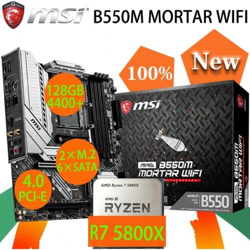 AM4 Motherboard MSI MAG B550M MORTAR WIFI + CPU AMD Ryzen 7 5800X Set DDR4 128GB 4400+ M.2 PCI-E 4.0 USB3 Desktop B550 Placa-mãe