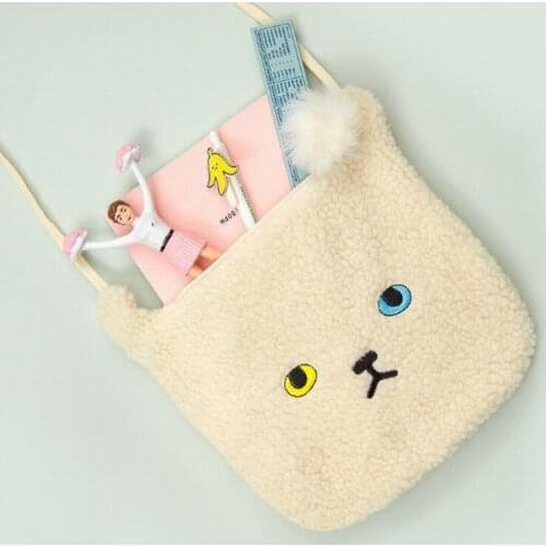 Cute Animal Flannel Shoulder Bags for girls Hair ball Decorate Pink White Black Grey Messenger Bags Winter Hot Sell