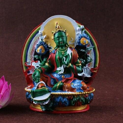 Misfortunes, Green Tara, Bodhisattva statue, Tibetan Tantric, hand painted, small statues, figurine