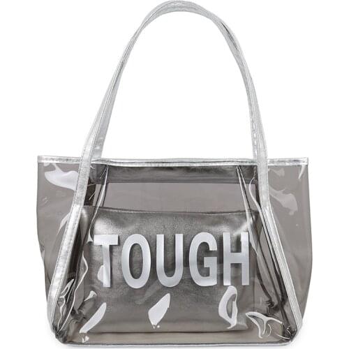 Fashion Transparent Tote Bag Pvc Letters Sliver Large Bag for Women Small Clutch Bag Interior Composition Summer Bag Shopping