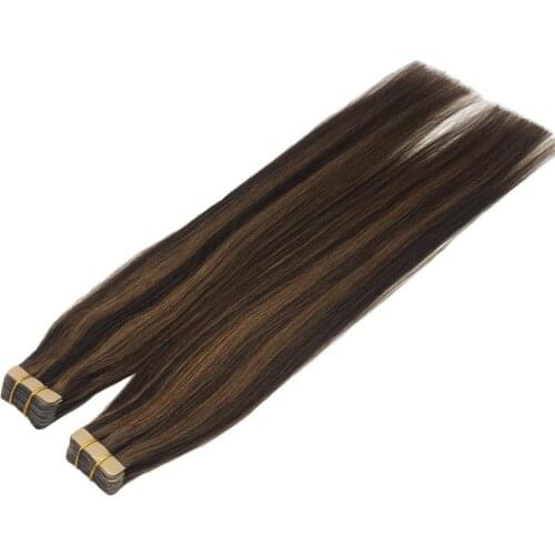 Tape in Human Hair Extensions Straight Seamless Skin Weft Natural Real Hair Remy 100% Human Hair Adhesive 14"-24" Double Sided