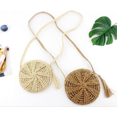 Aaby 2021 Hand Woven Bag Round buckle Rattan Straw Bags Satchel Wind Bohemia Beach Circle Bag Tassel Straw Bag