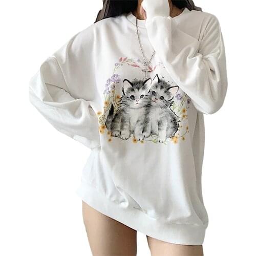 Lose Weight Hoodies women Cat Printed Hoody Top Y2K aesthetics oversize 90s Female Gothic Sweatshirts