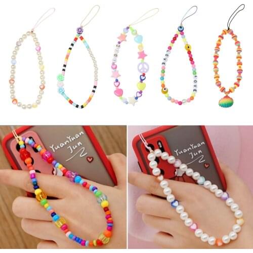 New Mobile Phone Strap Lanyard Colorful Smile Pearl Soft Pottery Rope for Cell Phone Case Hanging Cord Women Phone Hanger Rope