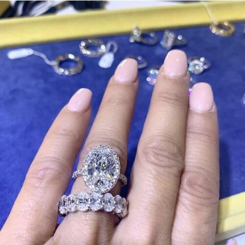 Luxury 925 Sterling Silver pave oval cut Diamond Wedding Engagement Cocktail Women Rings set gemstone Fine Jewelry