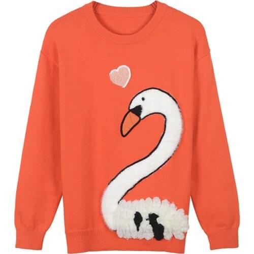 Woolen Sweaters for Women Pullovers Casual Knitwear Orange O-Neck Vintage Jumper Jersey Sweet Japanese Korean Style Clothing ins
