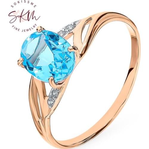 SKM 14k rose gold topaz rings for women vintage designer Engagement rings designer Promise Luxury Fine Jewelry