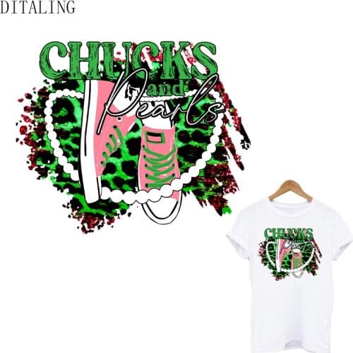 Chucks And Pearls Thermal Sticker On Clothing Leopard Shoes Patches Iron On Decals On T-Shirt Hoodies Appliqued Black Girl Patch