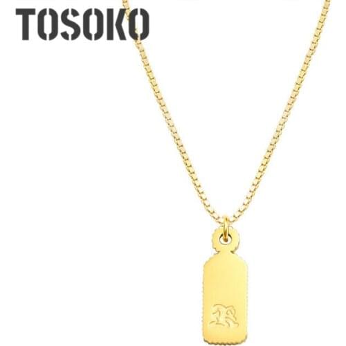 TOSOKO Long Titanium Steel Necklace Serrated Rectangle Letter Fashion K-shaped Clavicle Chain Stainless steel jewelry BSP550