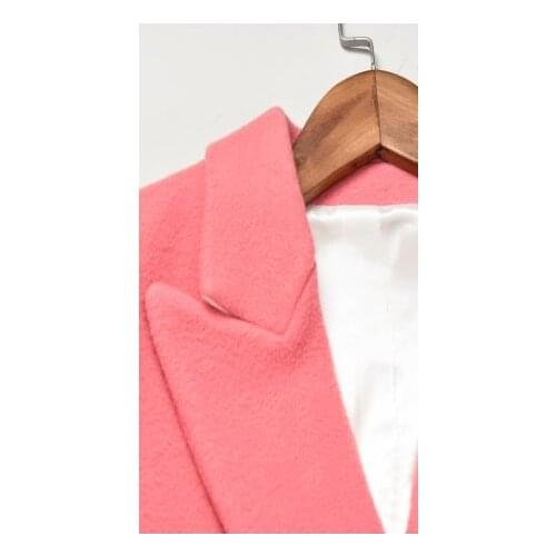 2021 Spring Ladies Coat Outwears Female Clothes Womens Double Breasted Jacket Woolen Pink Sweet Long Sleeve Pockets