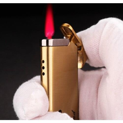 Visible Gas Window Windproof Gas Lighter Fashion Metal Red Flame Cigar Lighters Portable Smoking Accessories