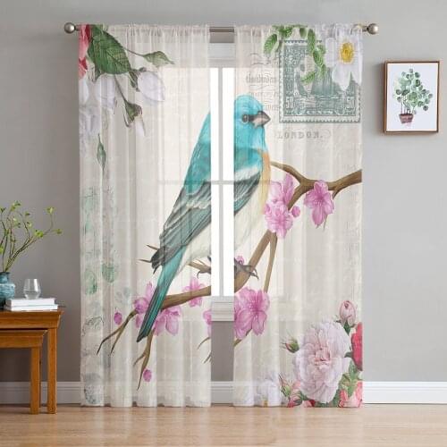 Vintage Flowers And Birds Curtain For Living Room Transparent Tulle Curtains Window Sheer For The Bedroom Accessories Decor