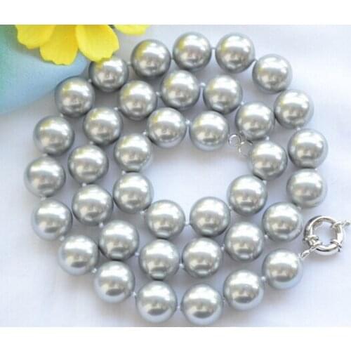 HOT 001632 12mm gray round SOUTH SEA SHELL PEARL NECKLACE 18inch