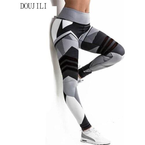 Seamless Fitness Women Leggings Fashion Black White Print High Waist Elastic Push Up Ankle Length Polyester Leggings