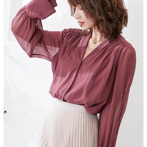 Real Silk Tops Female Spring Autumn 2021 Office Lady Style Woman Shirts Longsleeve for Women Elegant Blouses Ropa Mujer Zjt2264