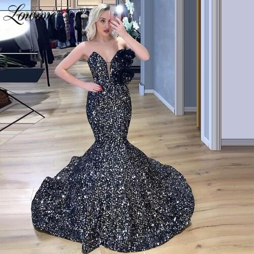 Dubai Arabic Black Evening Dress With Silver Glitter Long Prom Dresses Mermaid Cheap Celebrity Party Dress 2020 Abendkleider