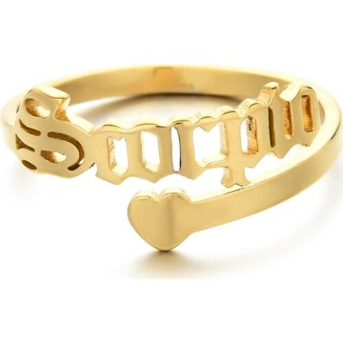 Gold Color Stainless Steel 12 Constellations Rings Resizable Old English Letter Cancer Finger Ring Jewelry Birthday Gift