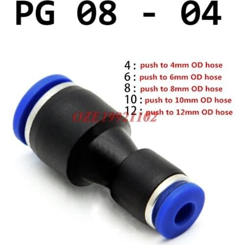 1PC PG Quick Pneumatic Connector Straight Union Reduce Fitting Push to Connect Air 4-6 4-8 6-8 6-10 8-10 8-12 10-12mm OD Hose