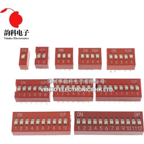 10pcs Slide Type Switch Module 1 2 3 4 5 6 7 8 9 10 12 PIN Bit 2.54mm Position Way DIP Red Pitch Toggle Switch Red Dial Switch