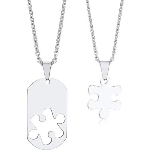 2pieces Puzzle Couple Necklaces for Couple Men Women, Stainless Steel Puzzle Pendant Friendship BFF Gift
