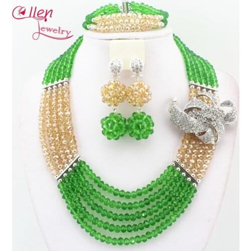 2019 newest Florid green and golden Nigerian Wedding Bride Jewelry Set Gift Costume Jewelry set african beads jewelry set N0055