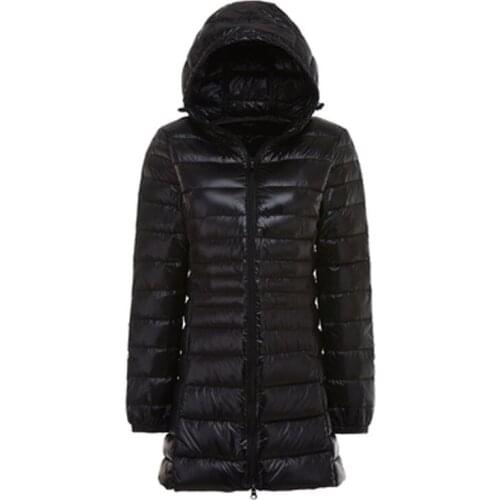 2021 Korean Winter Down Jackets Womens Long Parkas Slim Hooded Warm Winter Coats Female Plus Size Black Overcoats