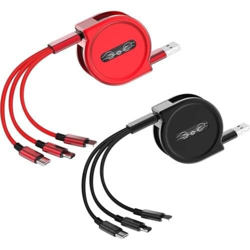 120cm 3 In 1 USB Charge Cable for iPhone & Micro USB & USB C Cable Retractable Portable Charging Cable For Iphone X 8 Samsung S9