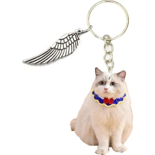 White Persian Cat Acrylic Keyring Animal Cute Scarf Cats Charms Keychain Men Key Chain Ring With Wing Gift Gifts for Women Girls