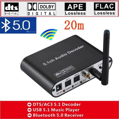 DAC615 DTS Digital 5.1 Audio Decoder Converter Gear DAC Bluetooth BT 5.0 US B Music Player SPDIF Optical Coxial input FLAC APE A