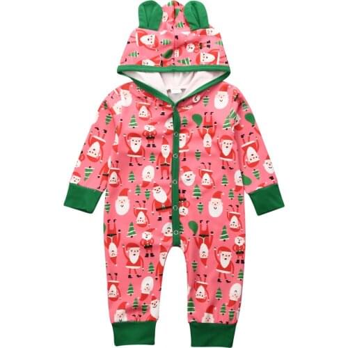 Baby Romper 2019 Christmas Newborn Baby Girl Boy Hooded Long Sleeve Rompers Xmas Santa Romper Jumpsuit
