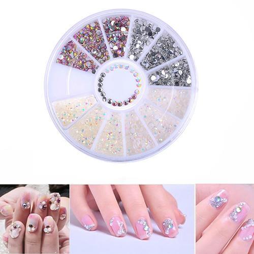 DIY 3D Nail Art Tips Decoration Charms Round Wheel Crystal Glitter Rhinestones
