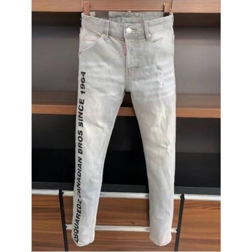 DSQ2 Mens Slim Stretch Jeans Small Feet Trendy Pants Mens Punk Tight Pants 9701