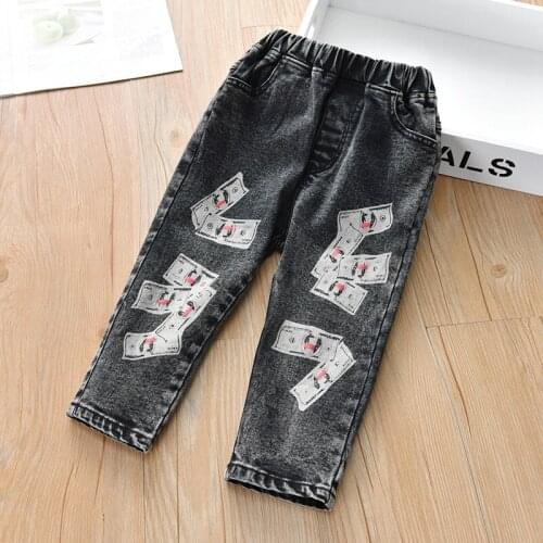Toddler Kids Jeans 2021 Spring Autumn Baby Girls Korean Print Denim Pants Casual Elastic Waist Korean Jeans Trousers for Boy New