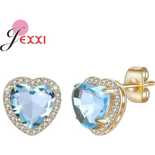 Elegant and Charming Mulit-Color Rhinestone Full Crystals Heart Stud Earrings for Women Girls Statement Piercing Jewelry