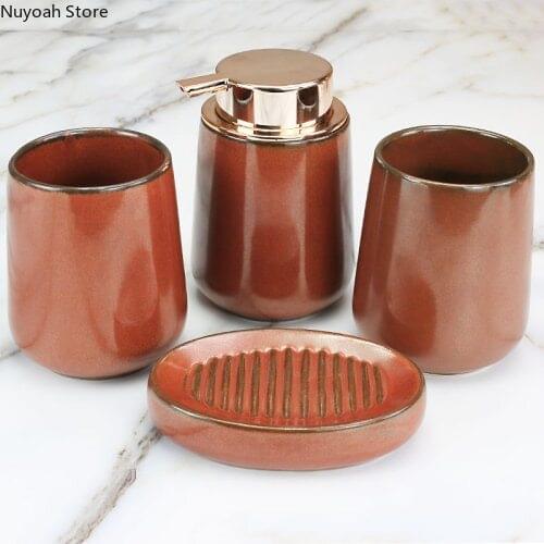 European Style Luxury Bathroom with Retro Ceramic Pressing Bottle Soap Dish Brushing Cup Bathroom Decoration Accessories