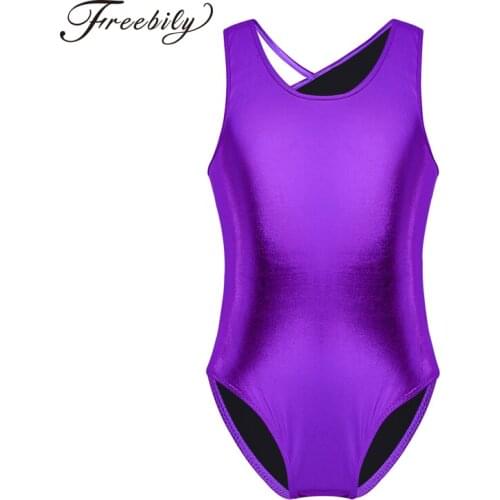 New Kids Sleeveless Criss Cross Straps Glittery Ballet Dance Gymnastics Leotard Jumpsuit Girls Dancing Exercise Perform Bodysuit