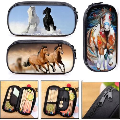 Handsome Horse Cosmetic Cases Pencil Bag kids School Case Stationary Bag Boys Girls Pencil Box School Supplies