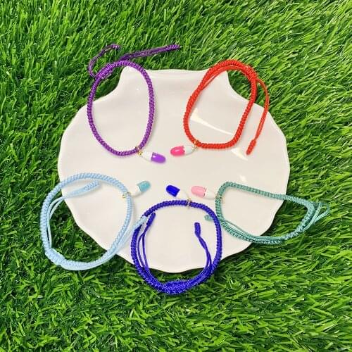 Colorful Enamel Rainbow Mini Pill Pendant String Bracele Adjustable Braided Rope Bangle Bulk Jewelry Wholesale