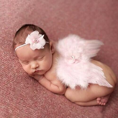Fashion Newborn Baby Kids Feather Lace Headband & Angel Wings Flowers Photo Props newborn photography props