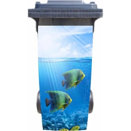 DIY tropical fish Adhesive Removable Waterproof Sticker Decals Rubbish bin trash can Cover sticker 120liter 240liter
