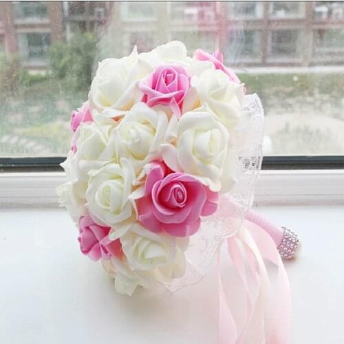 New Elegant Colorful Bride Bridesmaid Rose Artificial Hands Holding Wedding Flowers Bridal Bouquets for Wedding Party Decoration