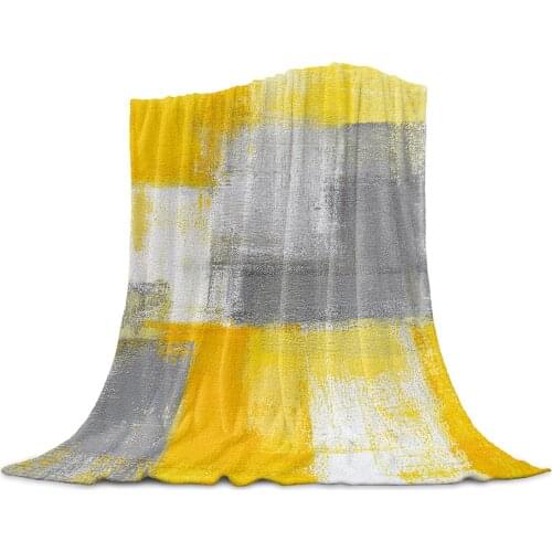 Oil Painting Abstract Geometric Yellow Throw Blanket Portable Travel Blanket Home Decor Microfiber Flannel Blankets for Beds