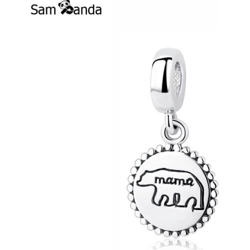 Original 100% 925 Sterling Silver Bead Charm Mama Bear Pendant Charms Love Mother Family Fit Bracelets Women Diy Jewelry