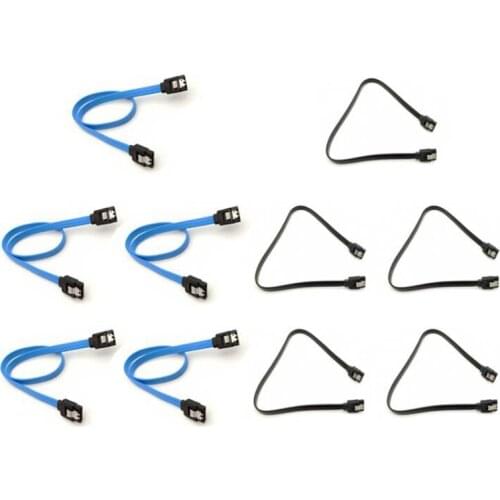 40CM Straight-Through Connector SATA 3.0 III High Speed 6.0 Gbps Data Cable with Locking Latch ,5PCS Black+5PCS Blue